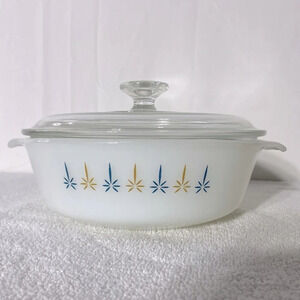 Vintage  Anchor Hocking Fire King Candle Glow Milk Glass Round Casserole W Lid